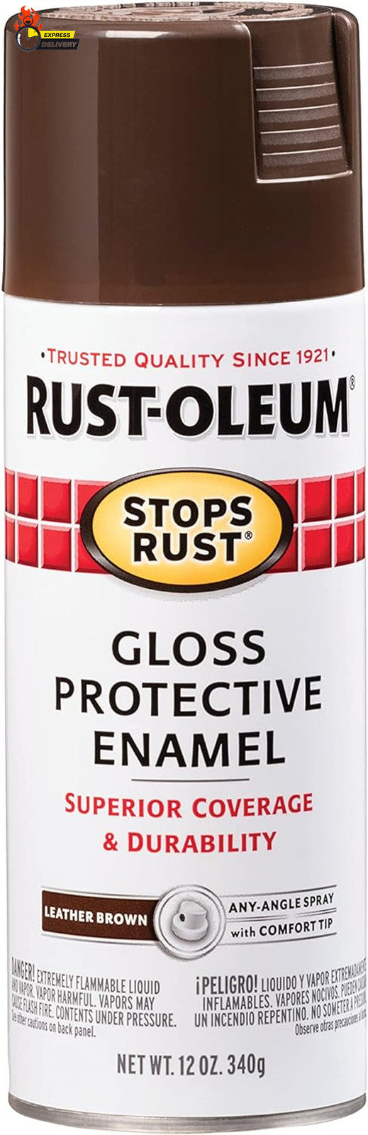 7775830 Stops Rust Spray Paint, 12 Oz, Gloss Leather Brown
