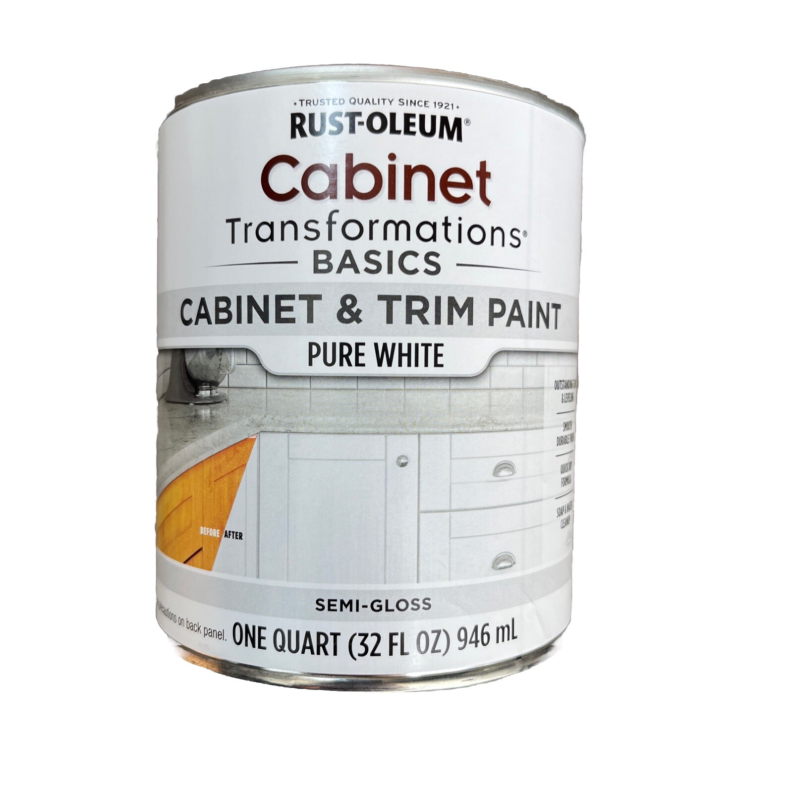 Rust-Oleum 372007 Transformations Basics Cabinet & Trim Paint, Quart, Pure White