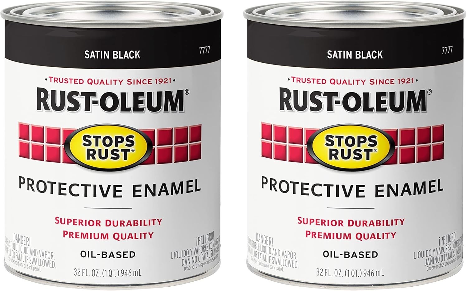 Rust-Oleum 7777502-2PK Stops Rust Brush On Paint, Quart, Satin Black, 2 Pack