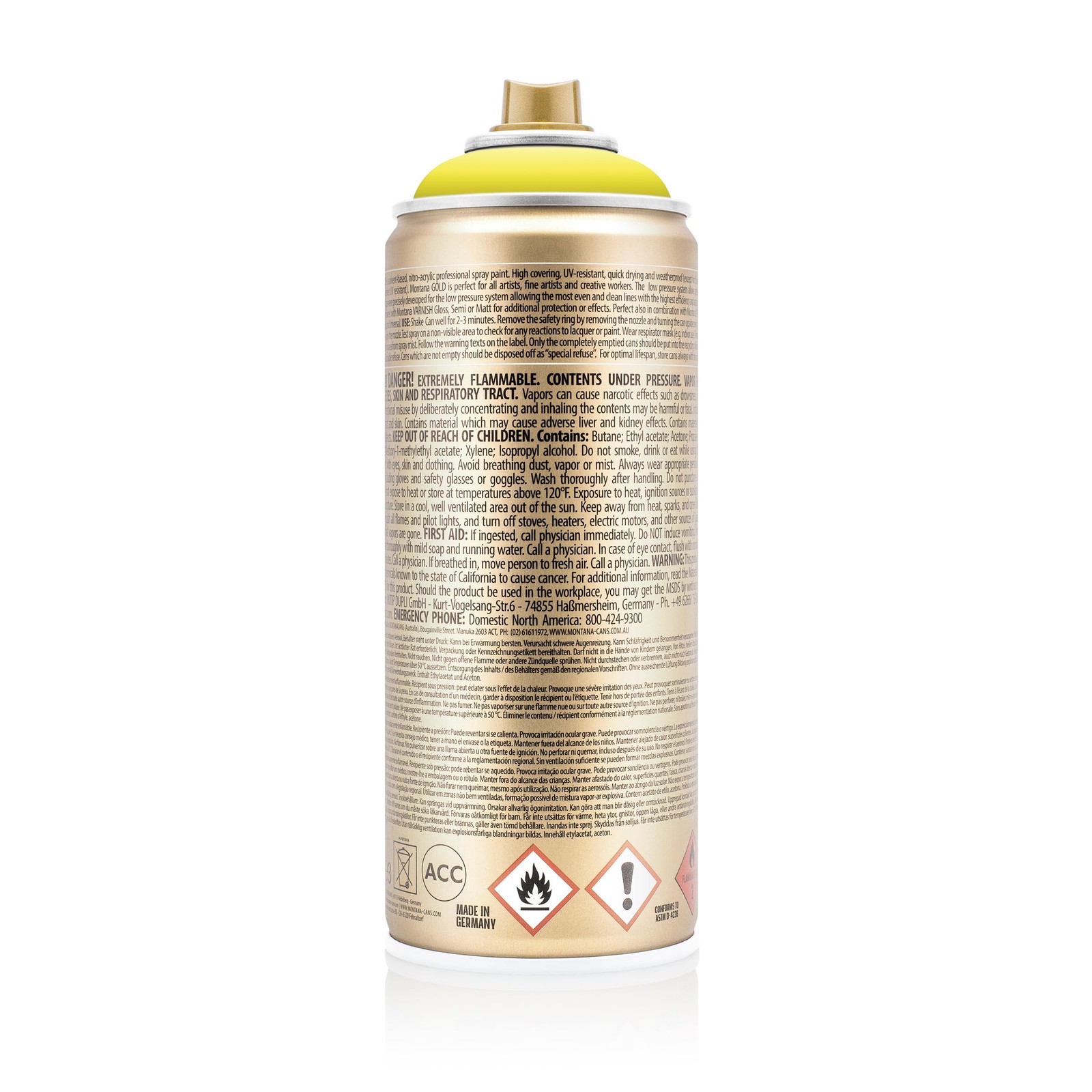 Montana Cans Gold Semi Gloss Spray Paint 1 Can Fast Drying 25 Sq Ft Coverage