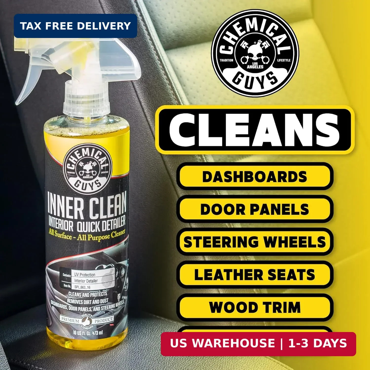 Chemical Guys, InnerClean Interior Quick Detailer & Protectant Spray, 16 oz | Sp