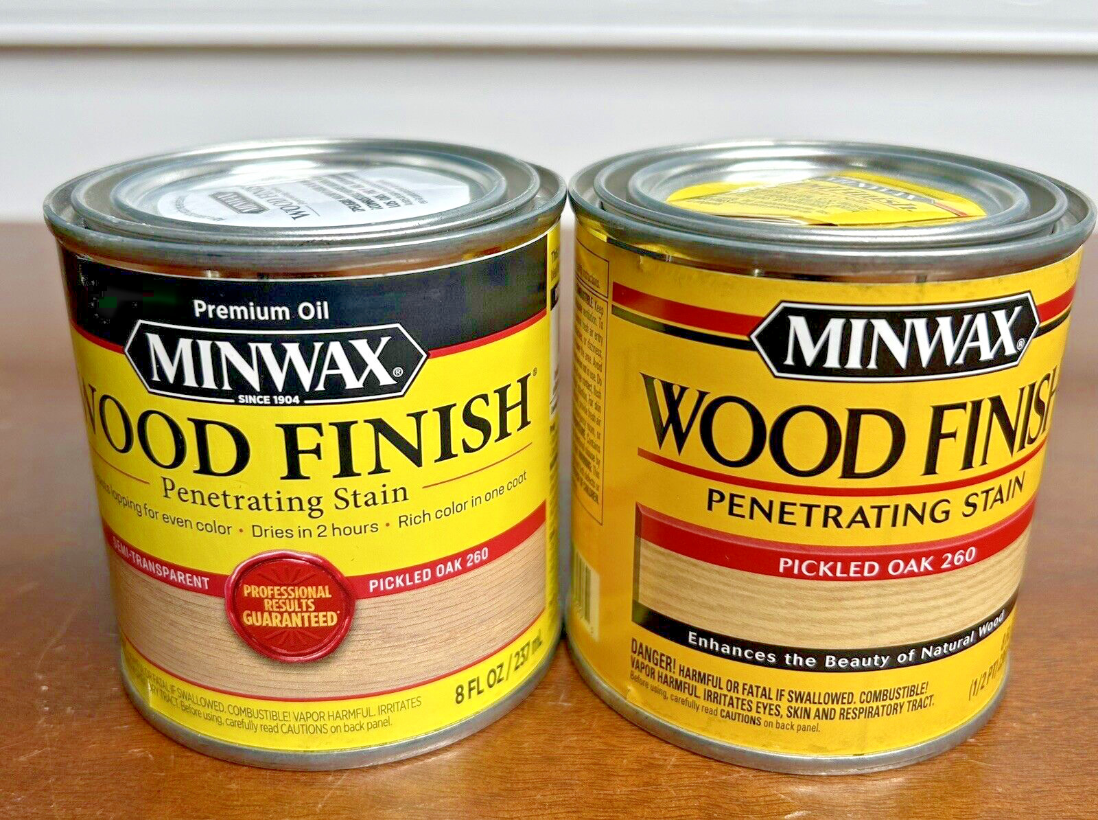 2 NEW Minwax Pickled Oak 260 Wood Finish Oil-Based Wood Stain 8 oz 1/2 Pint