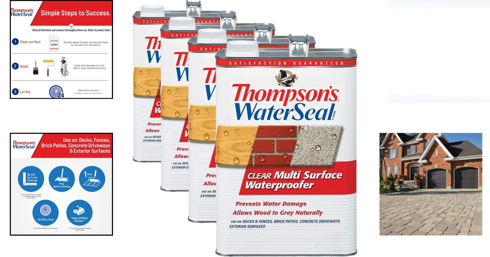Thompson’s WaterSeal Multi-Surface Waterproofer Stain Clear 1 Gal Pack of 4