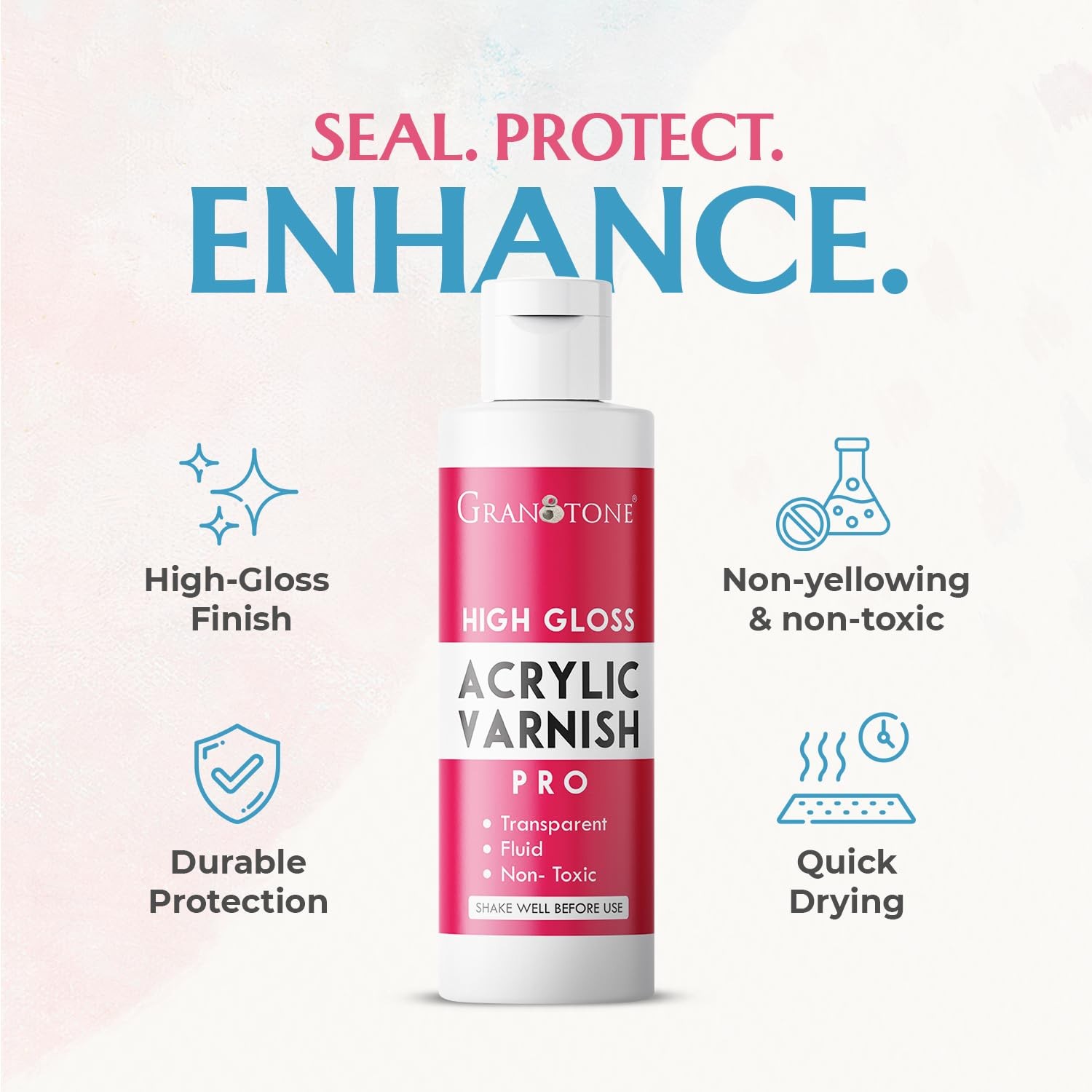 Clear Coat Acrylic High Gloss Varnish Finish 6.76 Fl Oz Non Yellowing Non Toxic
