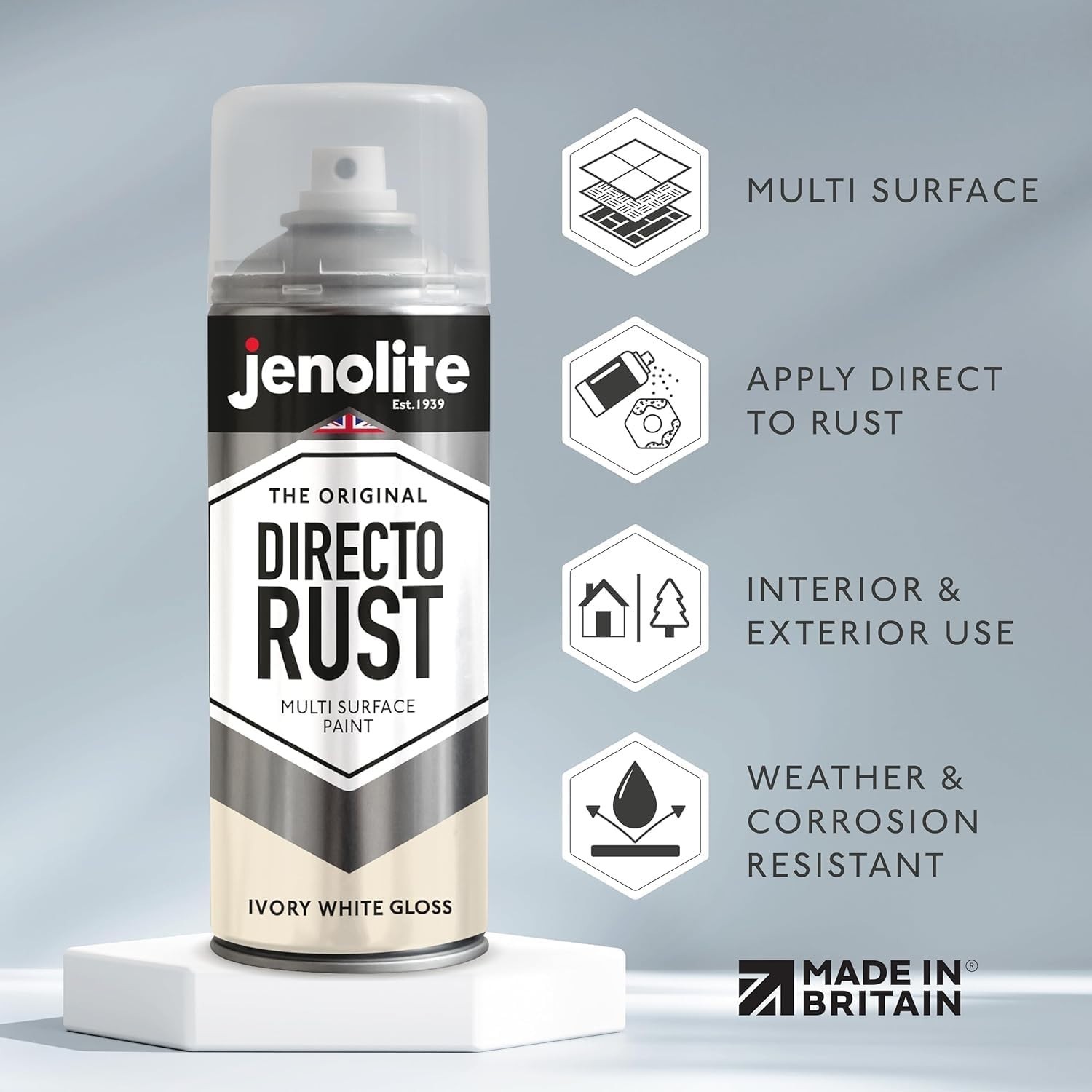 Corrosion-Resistant Directorust Spray Paint 400ml – Gloss Finish, Ivory White