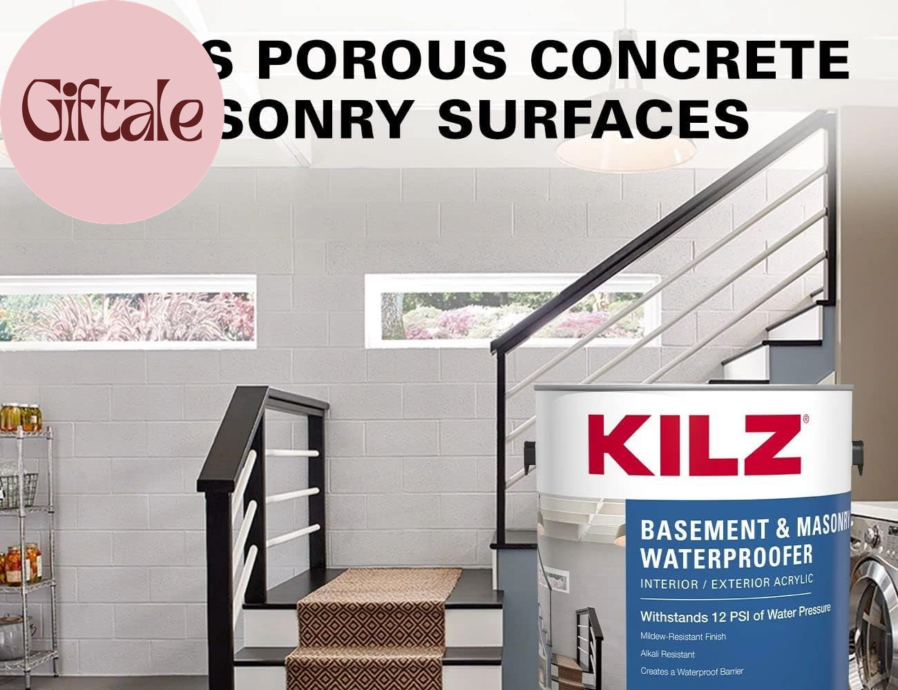 KILZ Basement and Masonry Waterproofing Paint, Interior/Exterior, White, 1 Gallo