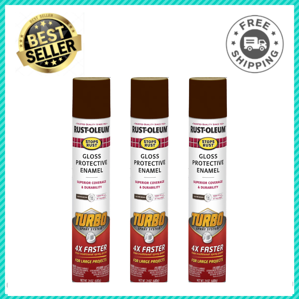 Rust-Oleum Stops Rust Turbo Spray Paint, Leather Brown, Gloss Enamel, 24 oz, 3PK