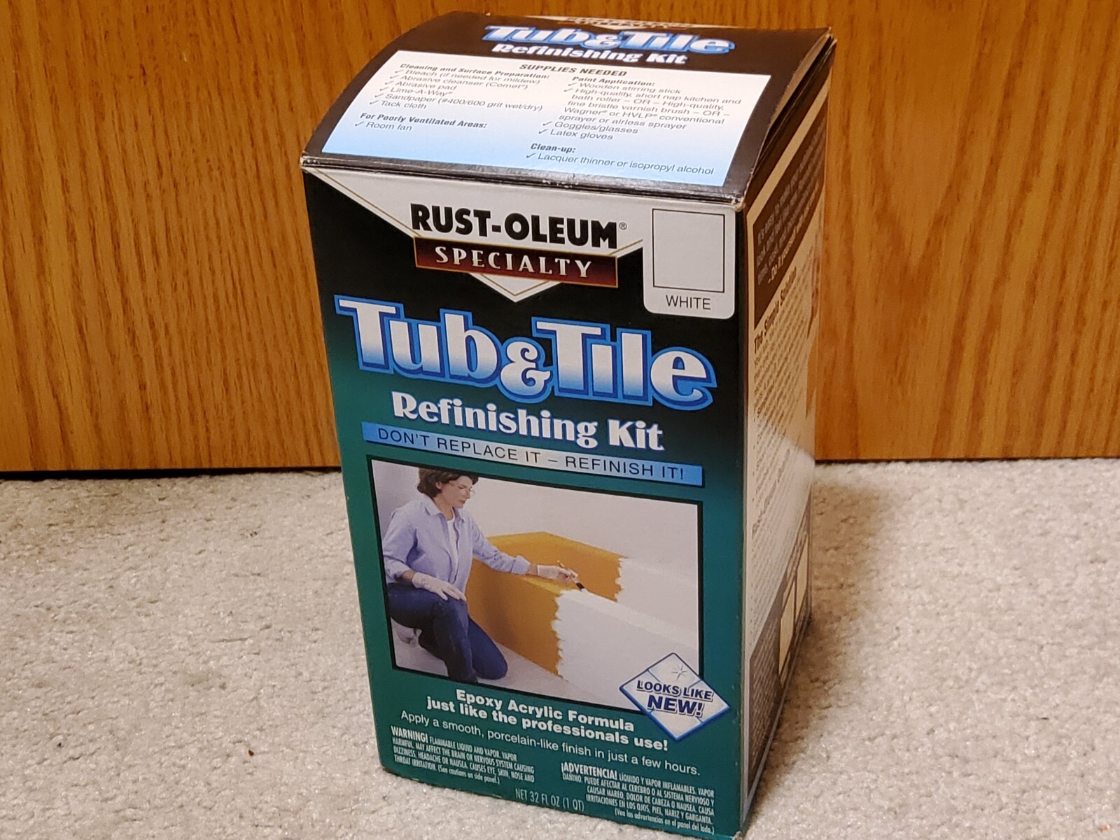 Rust Oleum 384165 Tub and Tile Refinishing Kit Gloss White 1 QT 70-110 sq ft cov