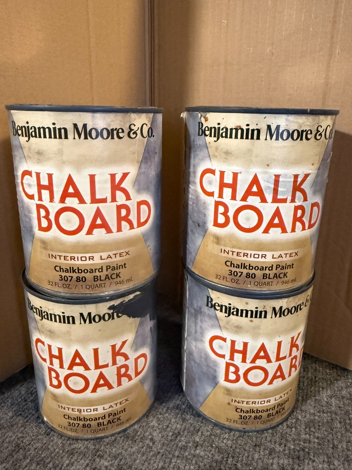 Lot of 4, Benjamin Moore Black Chalkboard Interior Latex Paint, (1 Quart x 4)