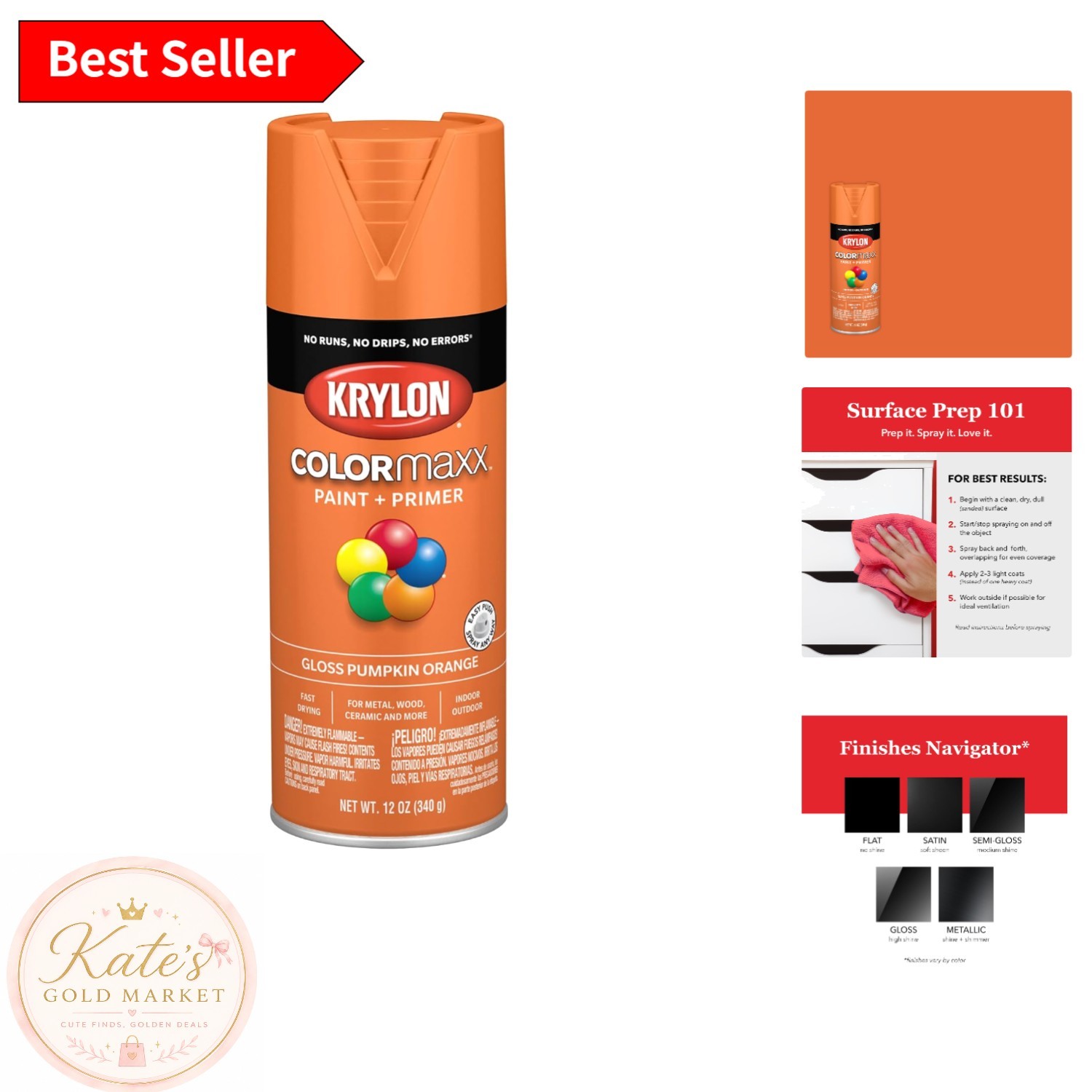 Rust Resistant Pumpkin Orange Spray Paint 12oz – Krylon COLORmaxx Gloss Finish