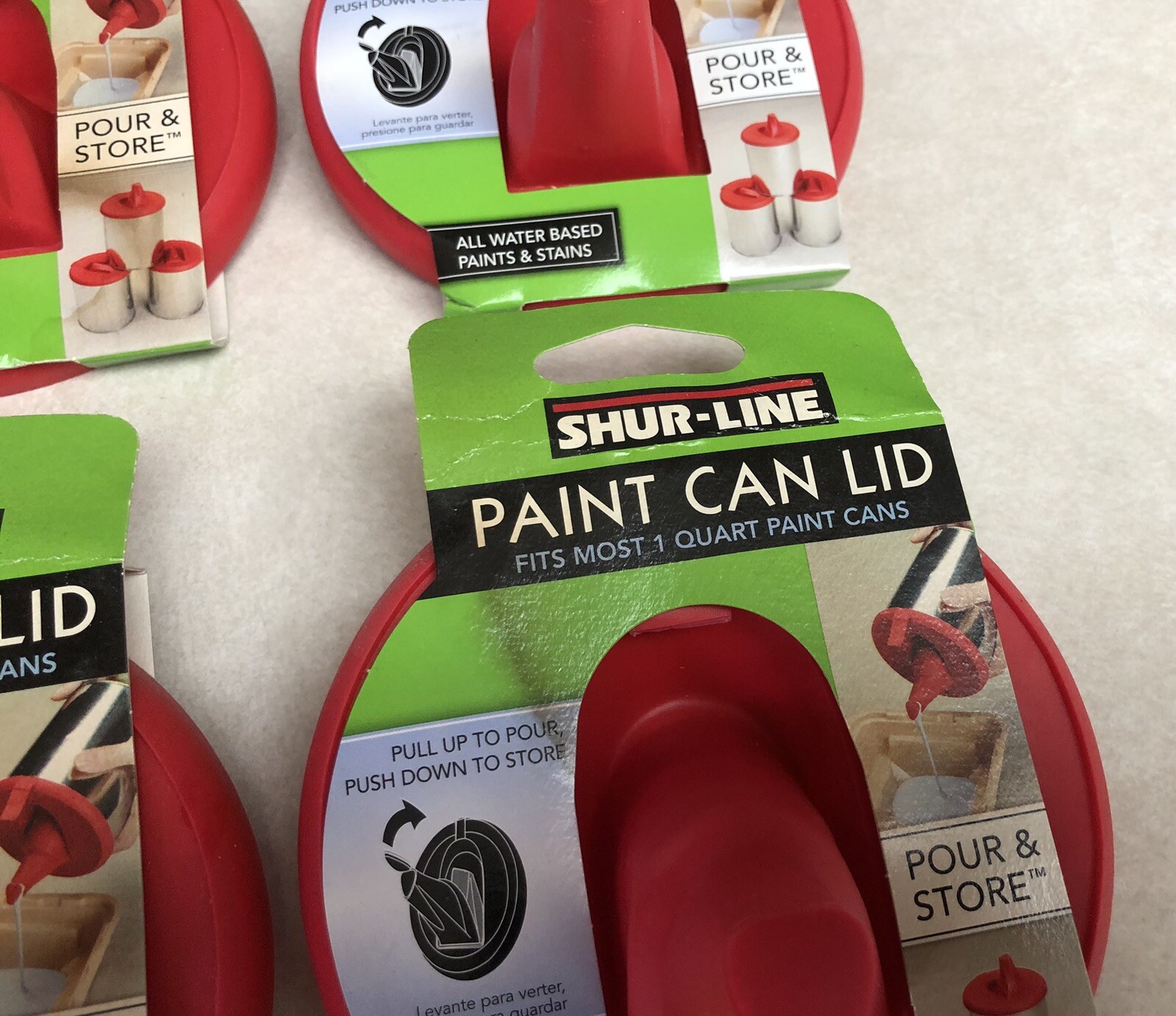 4 ShurLine Quart Store and Pour Paint Can Lids New