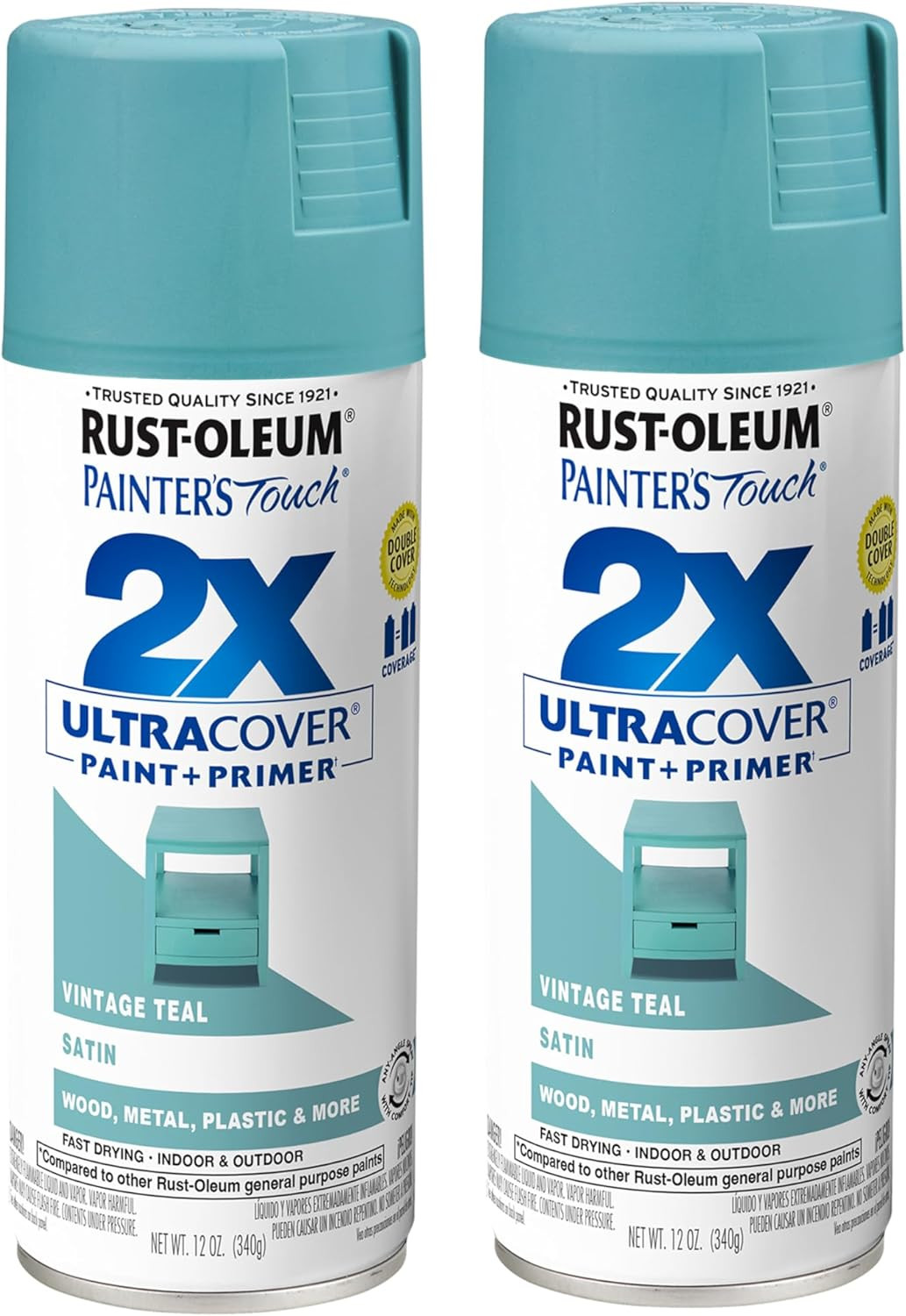 334090-2PK Painter’S Touch 2X Ultra Cover Spray Paint, 12 Oz, Satin Vintage Teal
