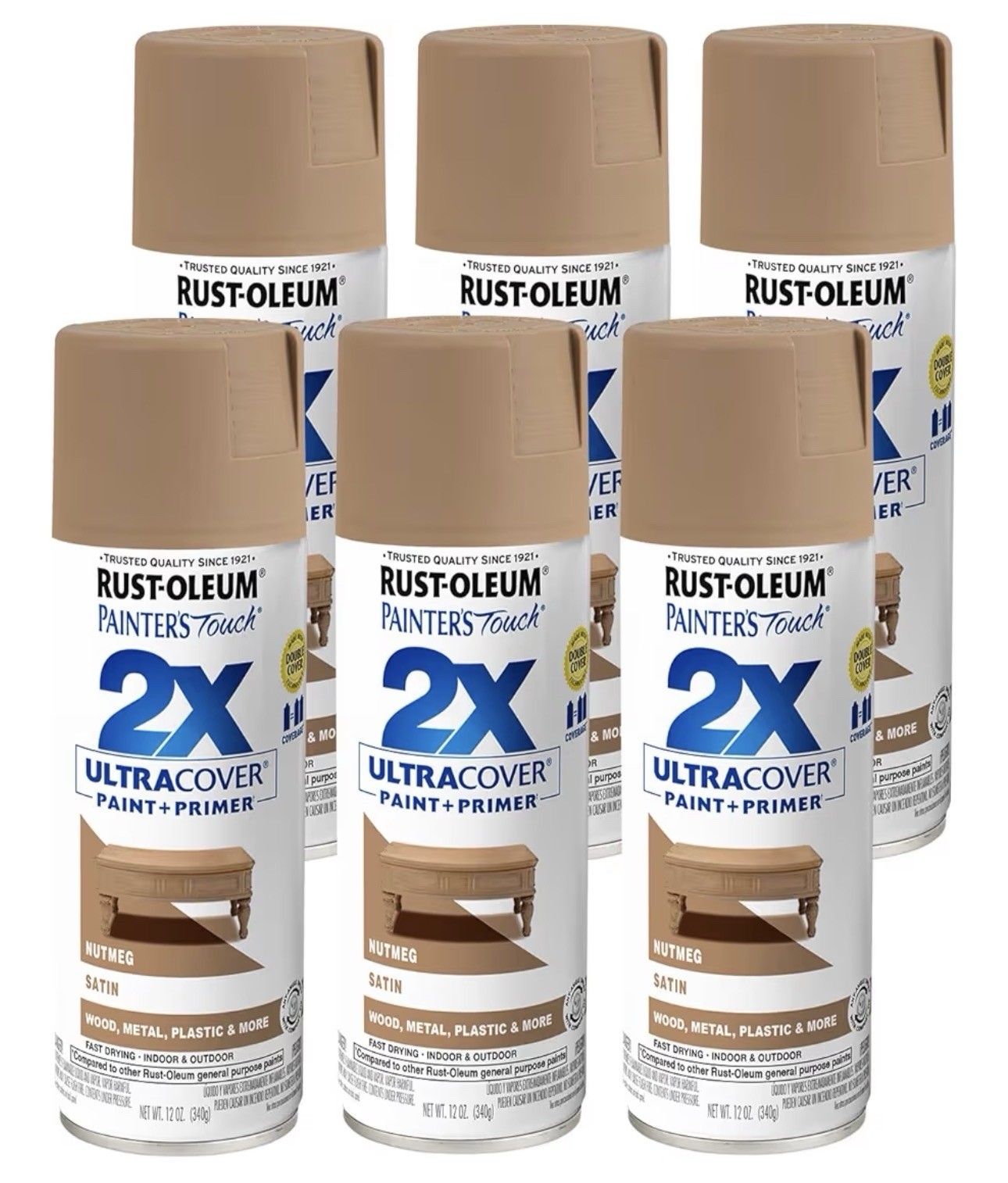 Rust-Oleum Painter’s Touch 2X Spray Paint – Satin Nutmeg (6-Pack)