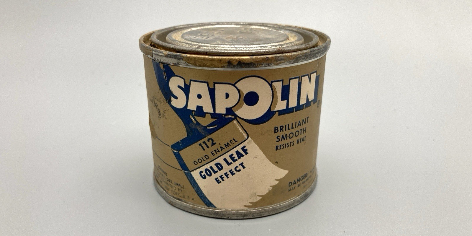 Vintage interior paint can Sapolin 1/4 pint 4 oz 112 gold leaf effect 1960’s