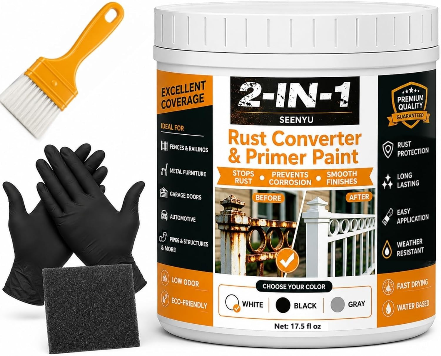 Rust Converter Paint for Metal, Water-Based Rust Reformer, Metal Primer & Corros
