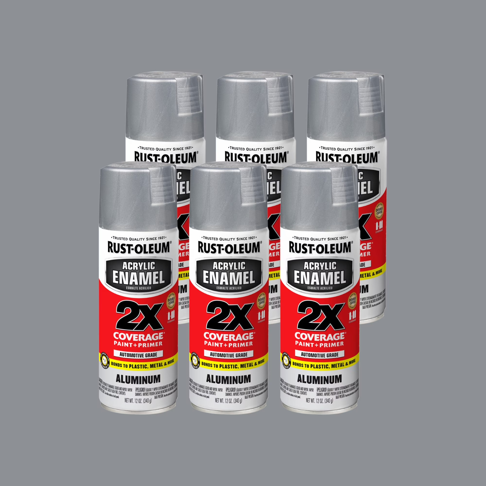6 Pack, Aluminum, Rust-Oleum Automotive Satin Acrylic Enamel 2X Spray Paint-3140