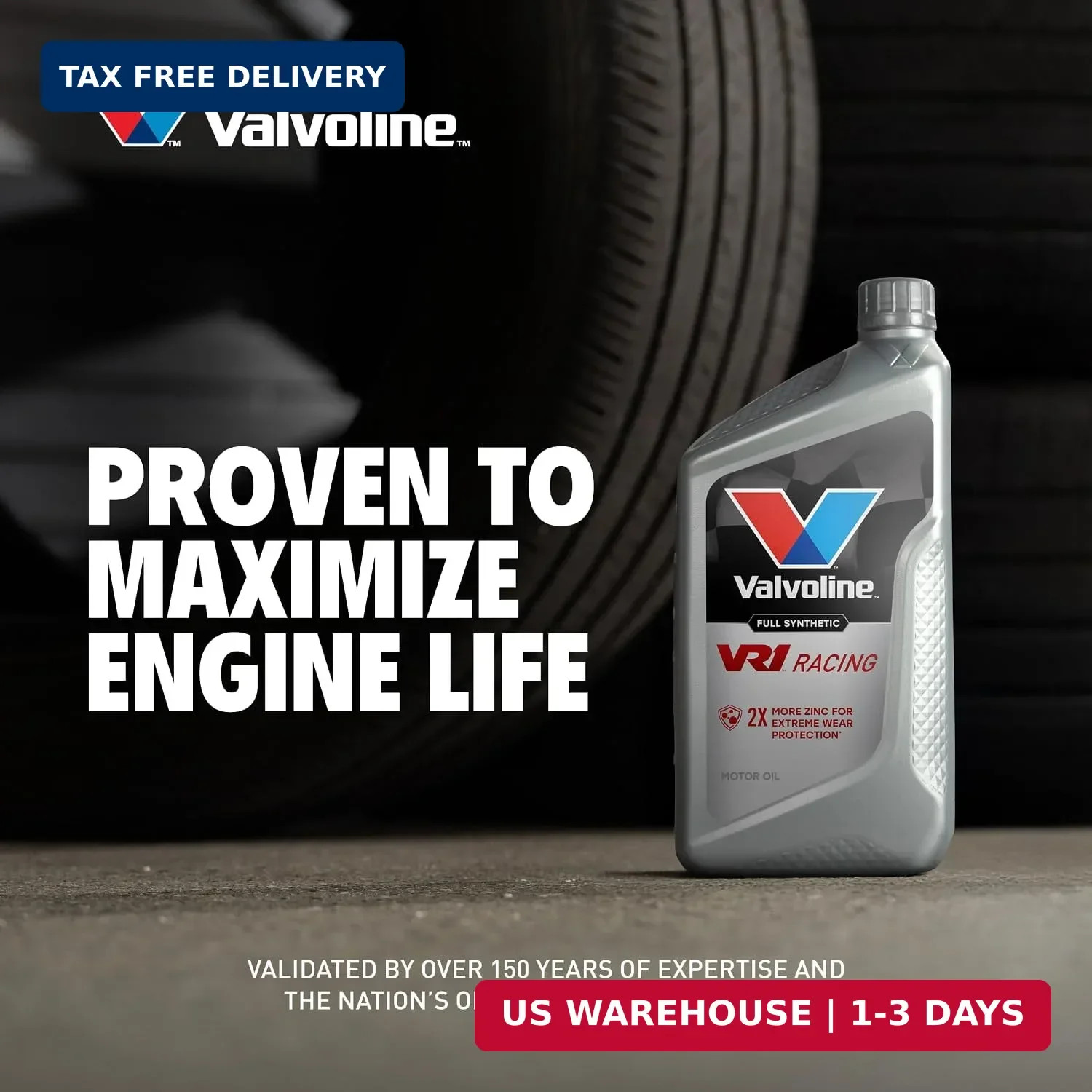 Valvoline VR1 Racing Synthetic SAE 20W-50 Motor Oil 1 QT, Case of 6