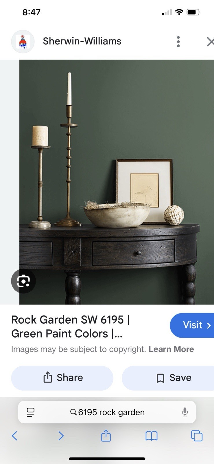 1 Gallon Sherwin Williams Duration Interior SatinPaint/ 6195 Rock Garden Green