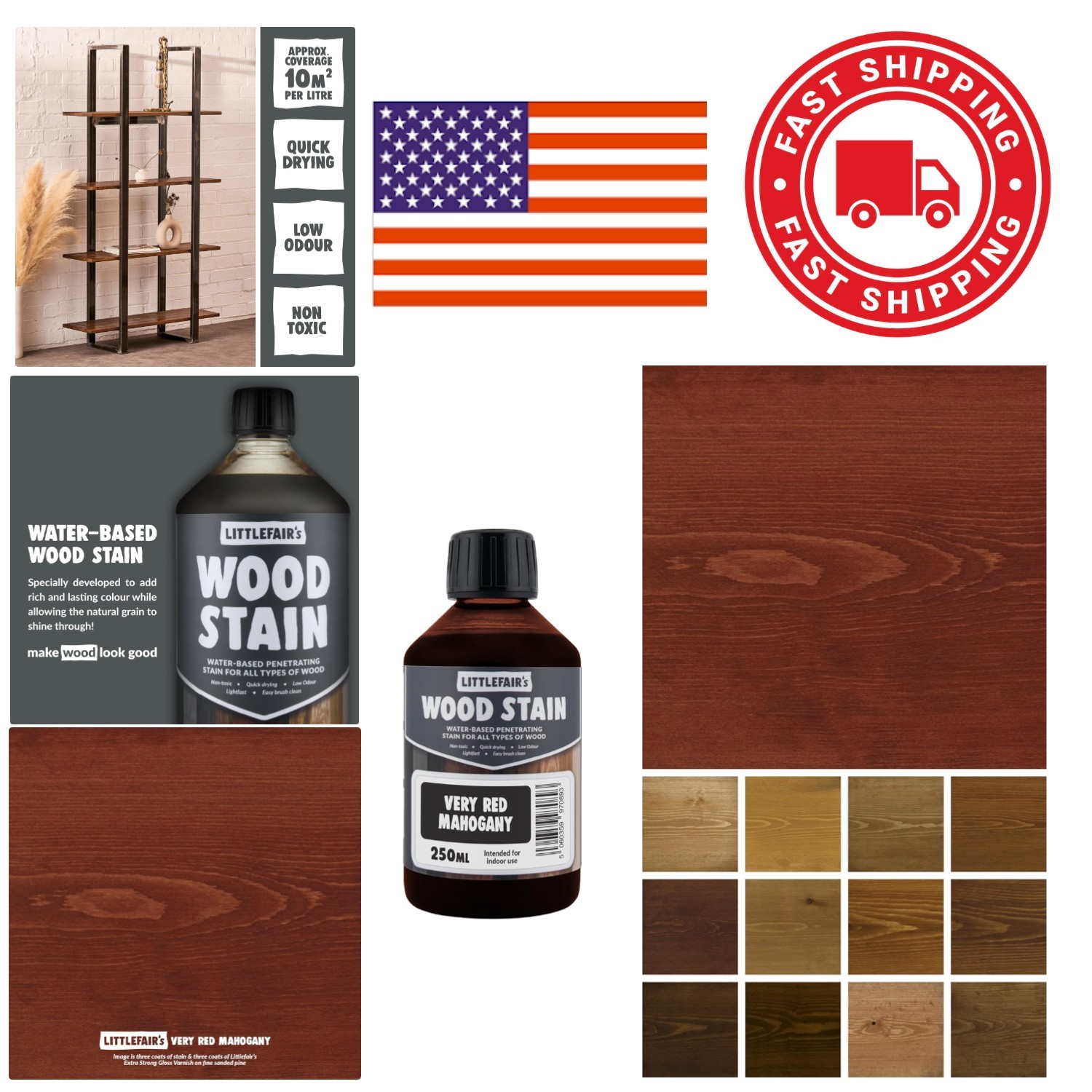 Wood Stain Water Based 8.5oz Very Red Mahogany Indoor Eco Friendly Formula
