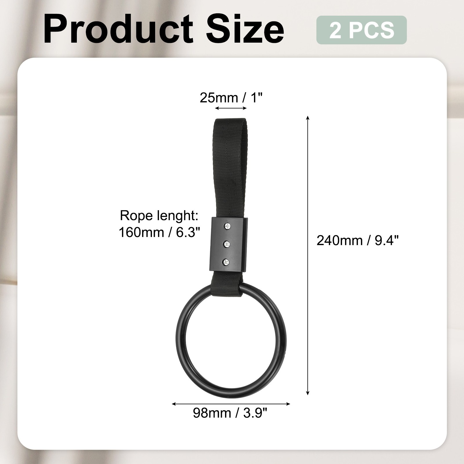 2Pcs Circle Shaped Car Handle Straps, Black