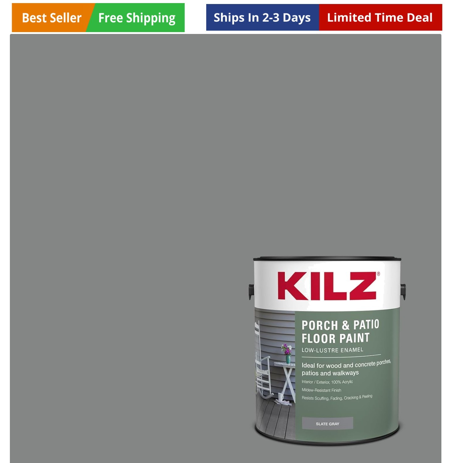 Low-Lustre Enamel Porch & Patio Latex Floor Paint, Interior/Exterior, Slate G…