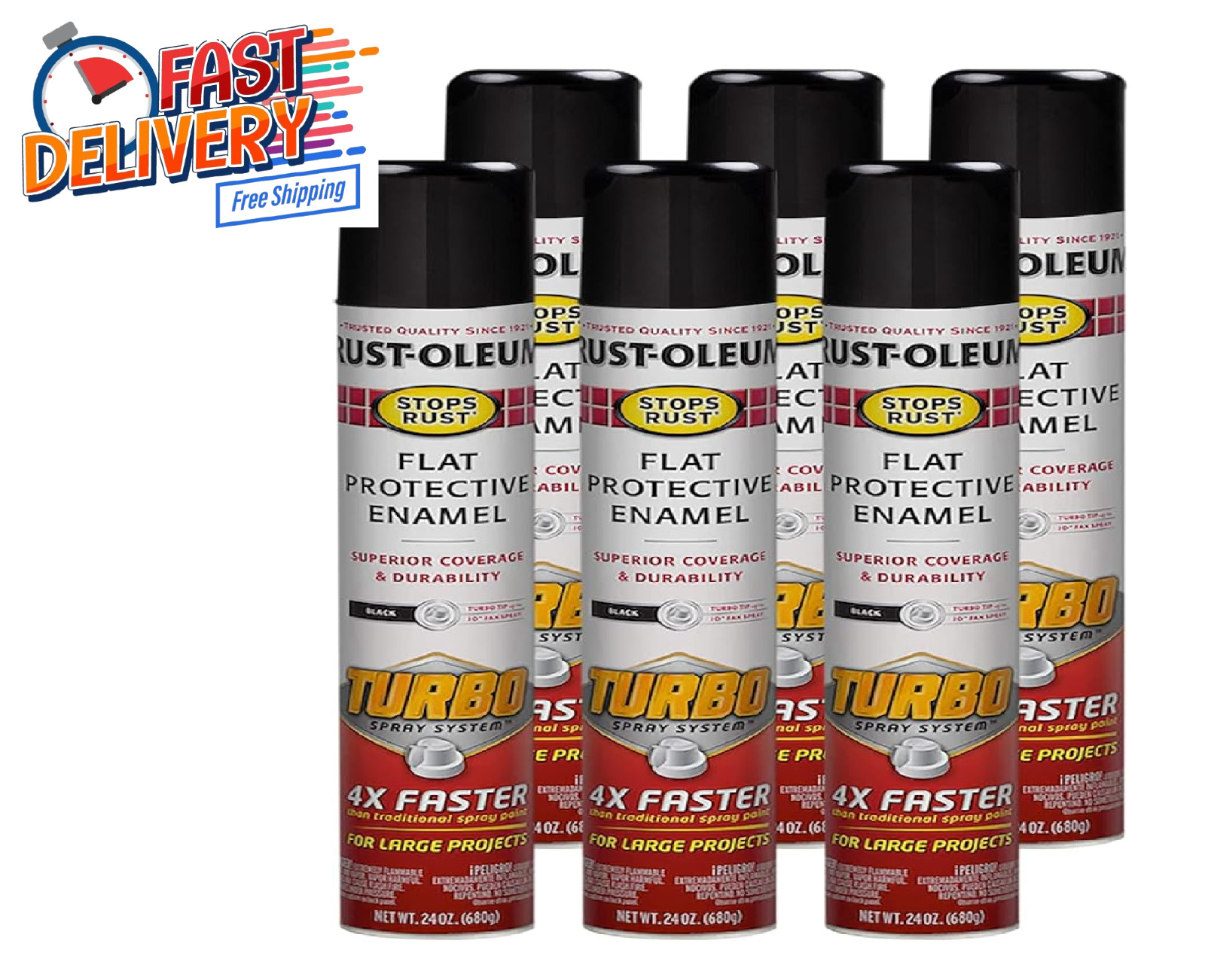 334128-6PK Stops Rust Turbo Spray System Spray Paint, 24 Oz, Gloss Black, 6 Pack