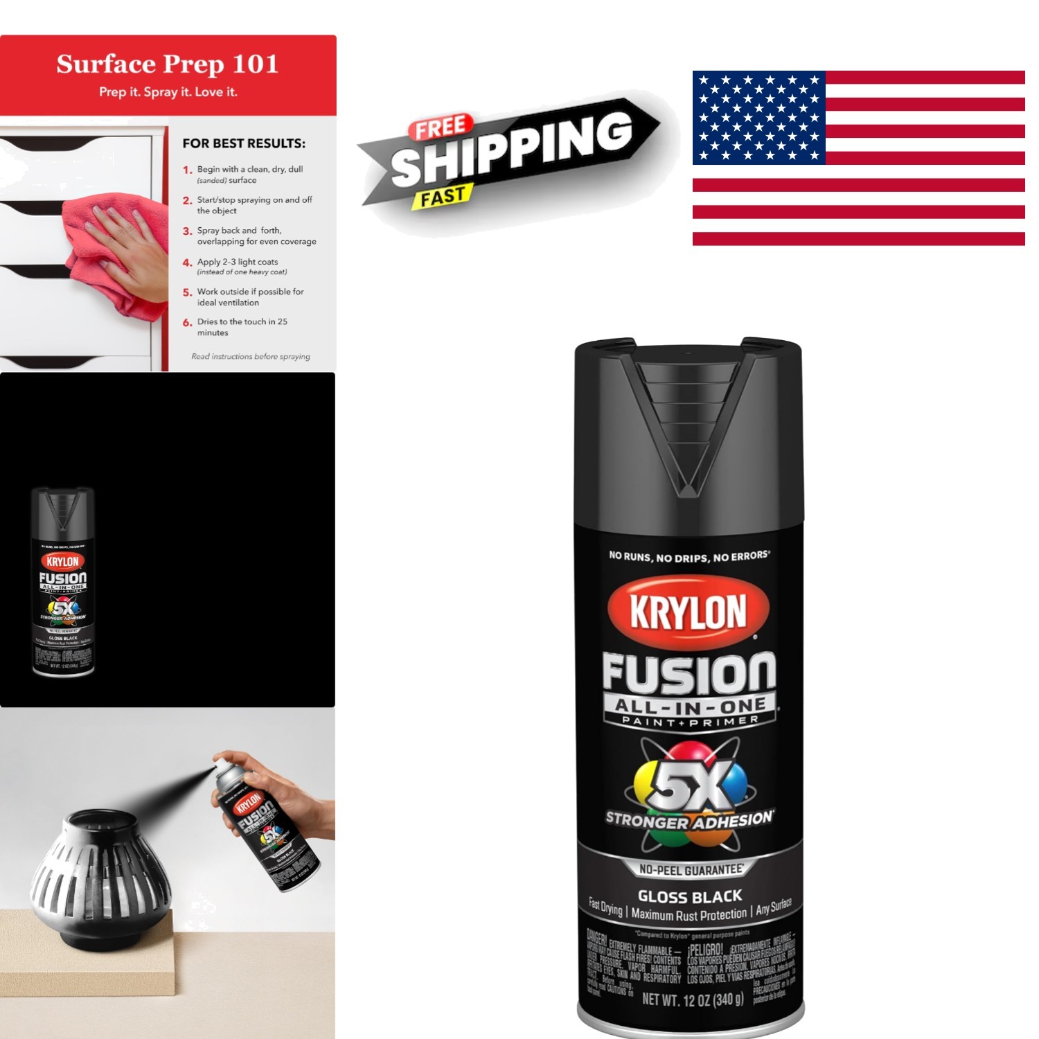 Black Adhesive Spray Paint 12 Ounce Quick Dry Rust Resistant Indoor Outdoor