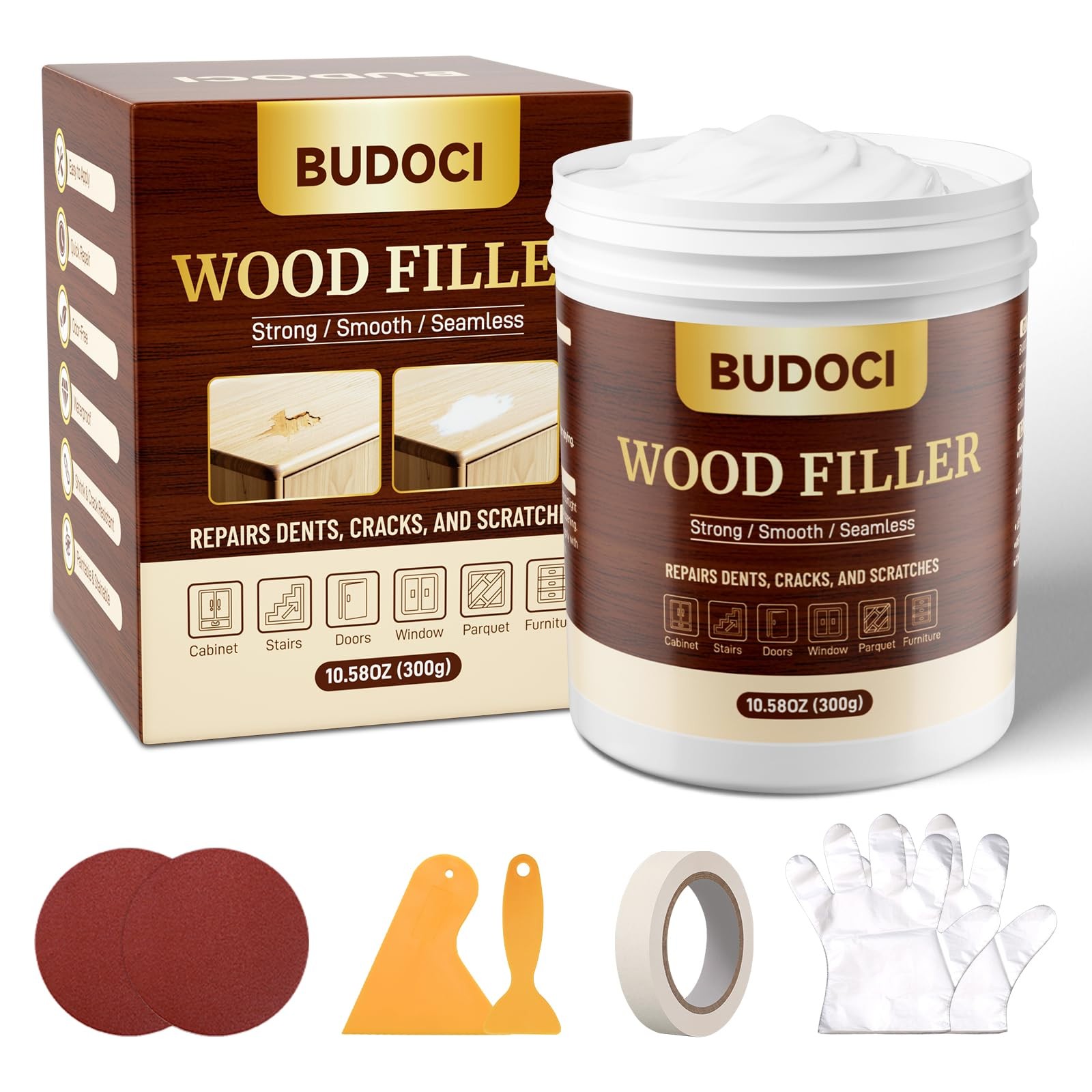 Wood Putty Filler, 10.58 oz White Paintable Ounce, white