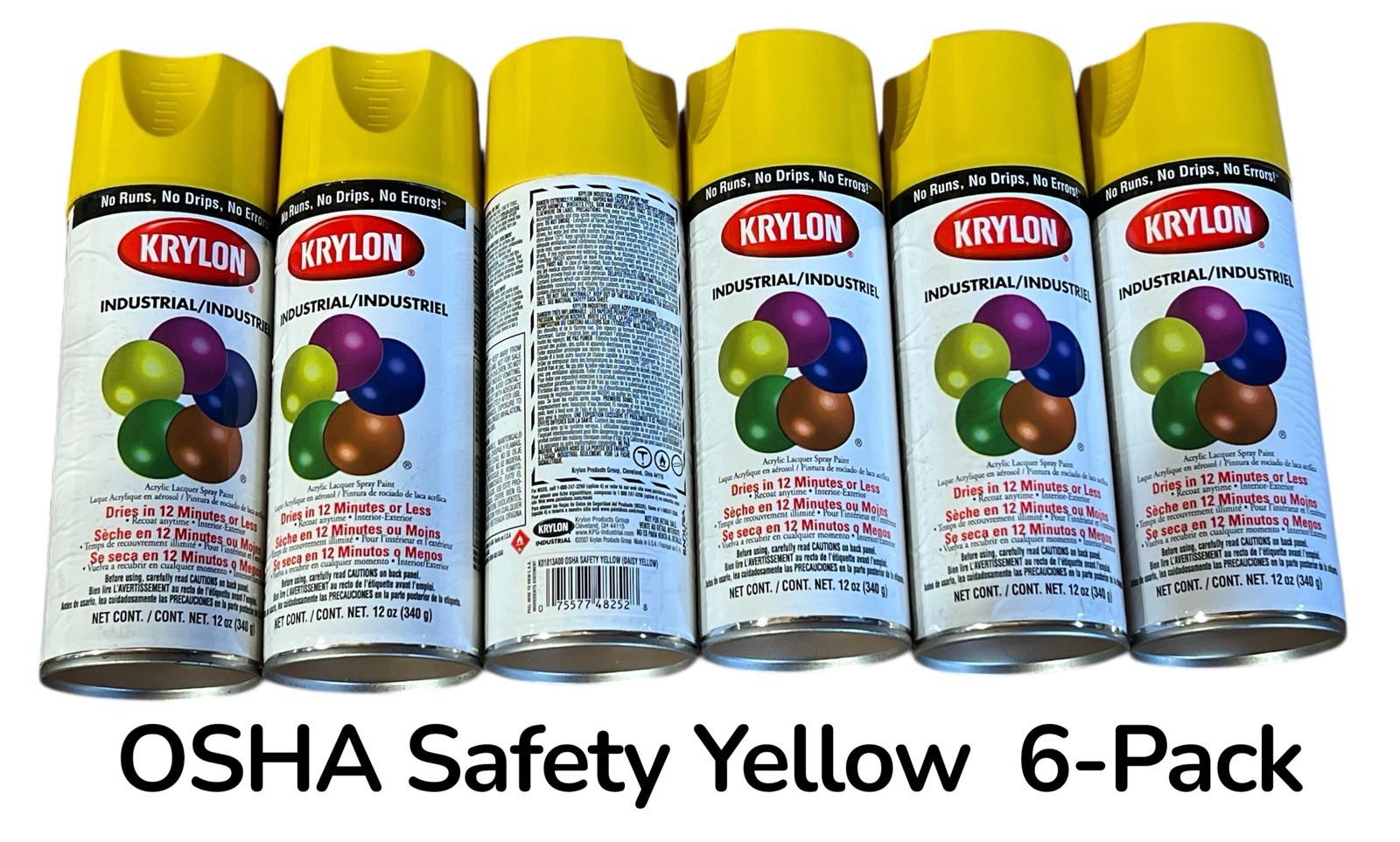 Krylon Industrial K01813A00 OSHA Safety Daisy Yellow Spray Paint Can *6-Pack*