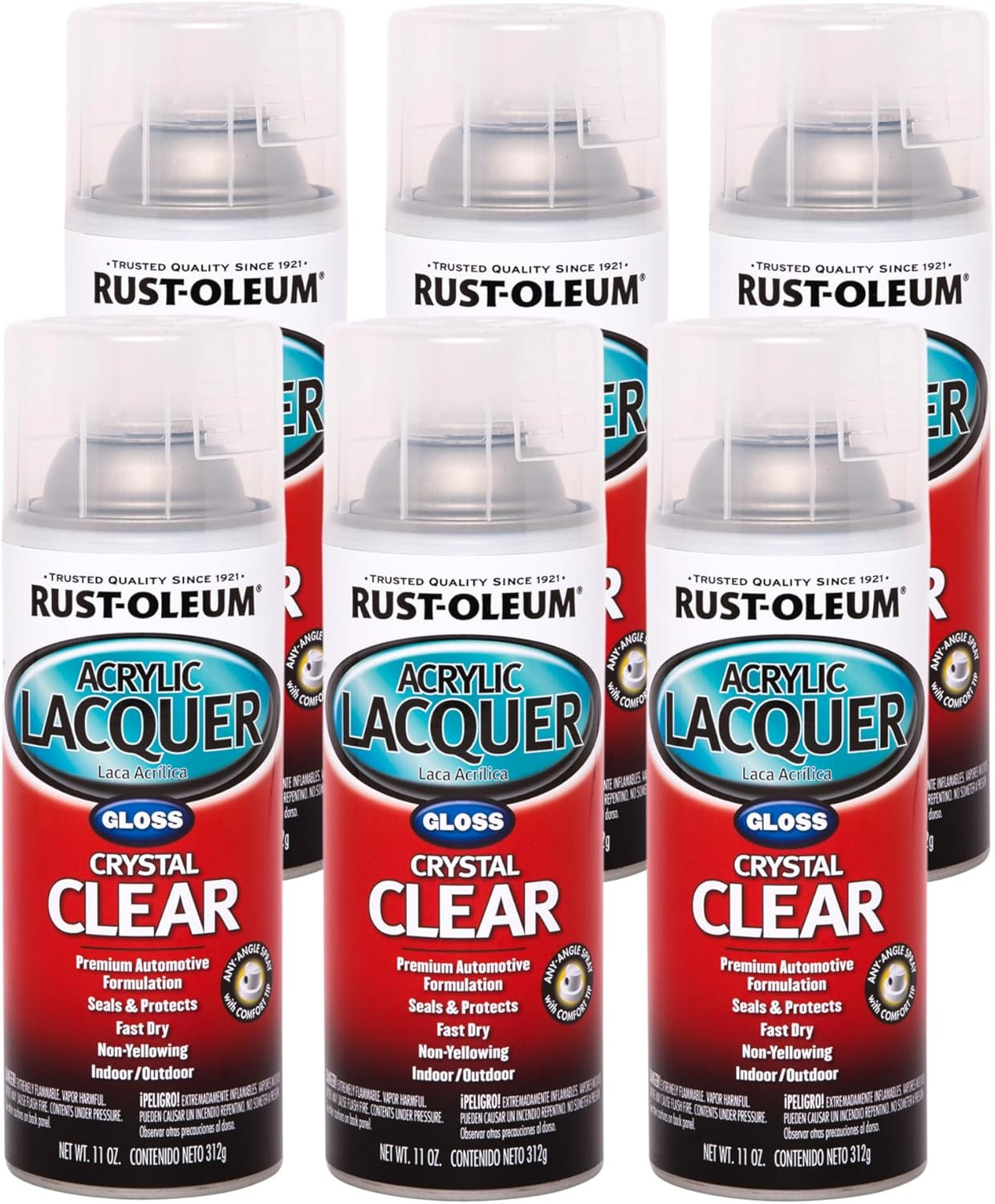 Automotive 253366 Acrylic Lacquer Spray, 11 Oz, Gloss Clear, (6 Pack)