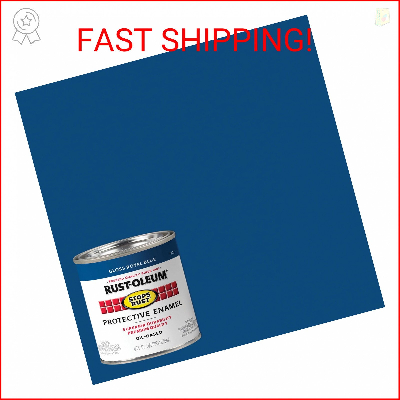 Rust-Oleum 7727730 Stops Rust Brush On Paint, Half Pint, Gloss Royal Blue