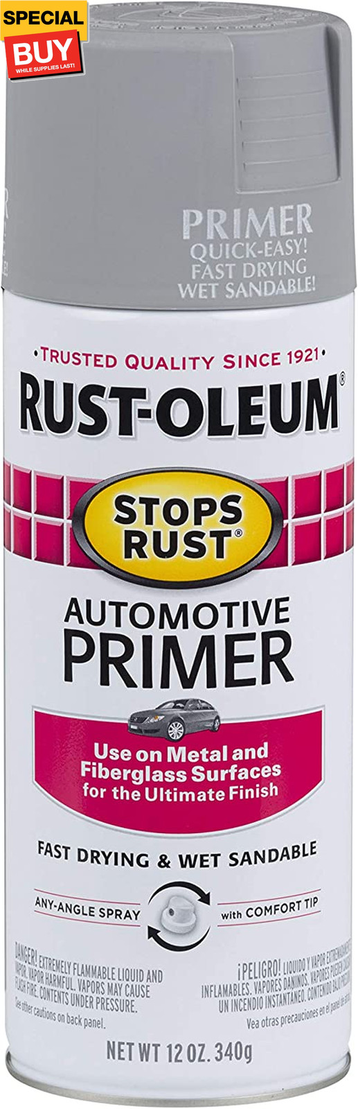 2081830 Stops Rust Automotive Primer Spray, 12 oz, Flat Light Gray