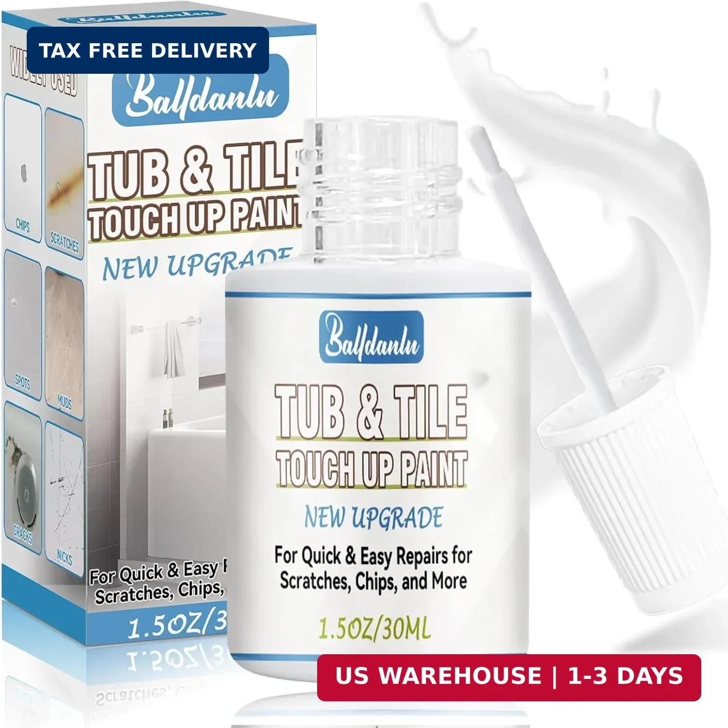 Tub and Tile Paint, High-Gloss White Touch Up Paint Pen for Bathtub, Quick-Dry T