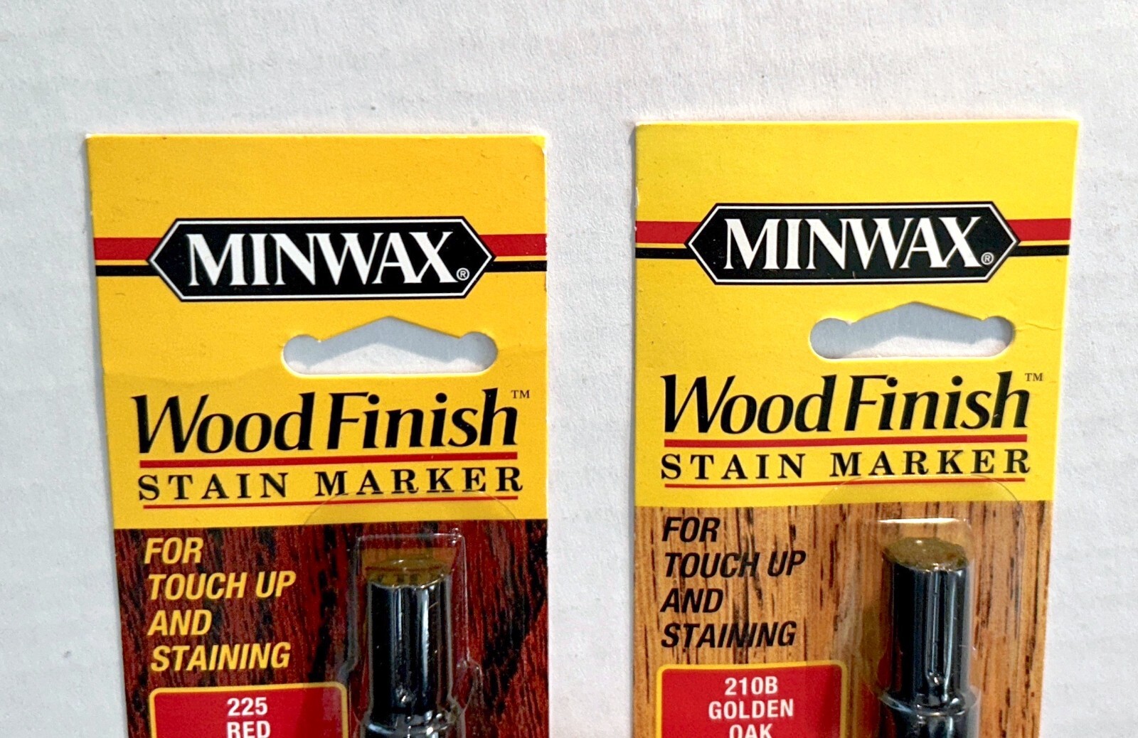 2 Minwax Wood Finish Stain Markers 210B GOLDEN OAK and 225 RED MAHOGANY – NEW