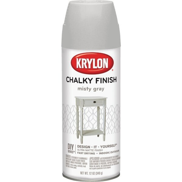 12-Krylon CHALKY FINISH 12 Oz. Ultra Matte Chalk Spray Paint, Misty Gray