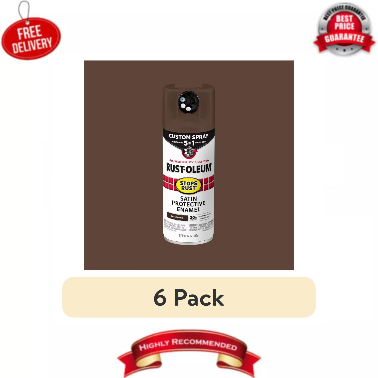 Rust-Oleum Stops Rust Custom Spray Paint Dark Brown Satin 12oz 6 Pack 376873