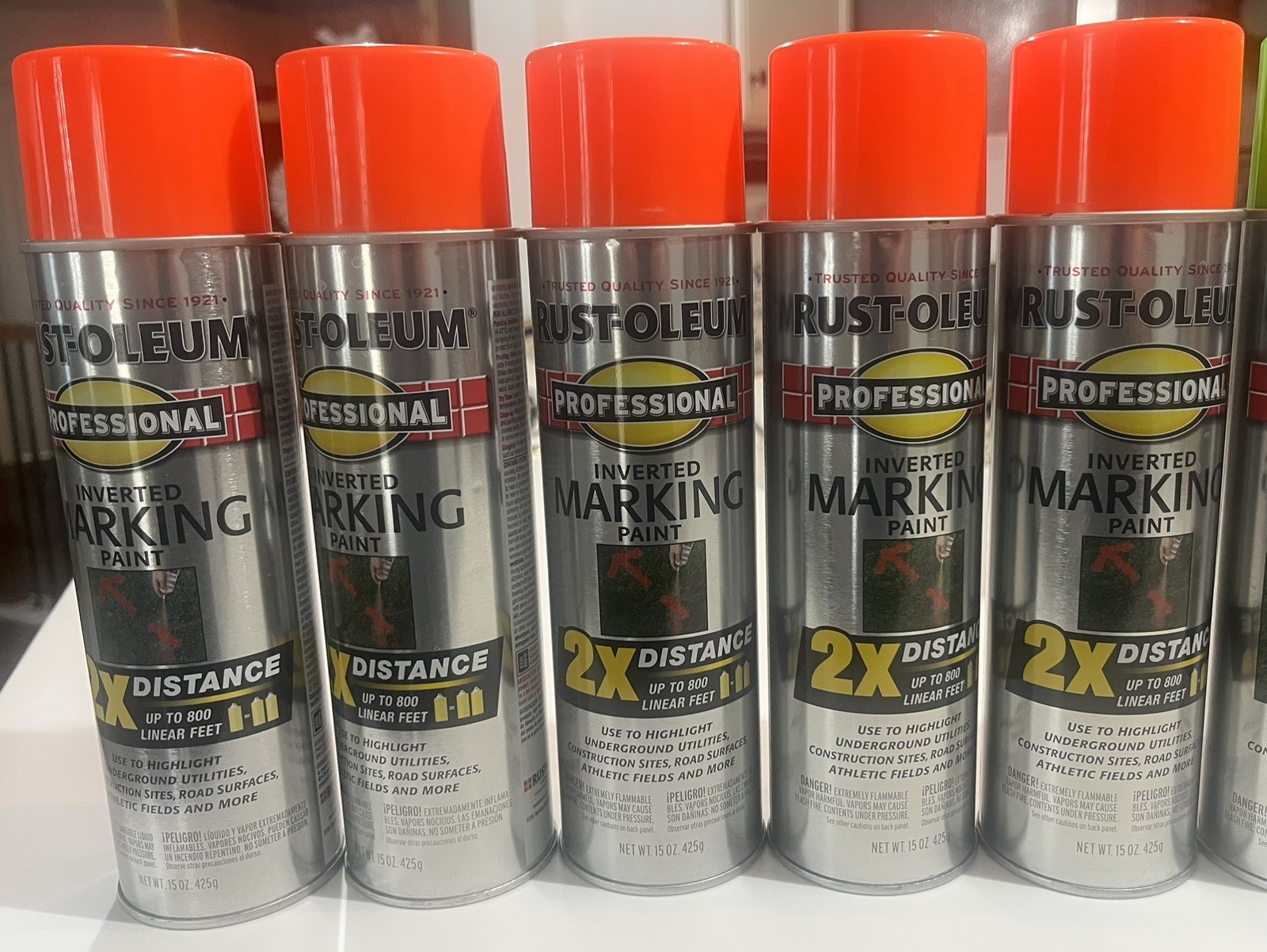 Rust-Oleum 266590-8PK Inverted Marking Paint 15 oz Fluorescent 5 Orange 3 Green