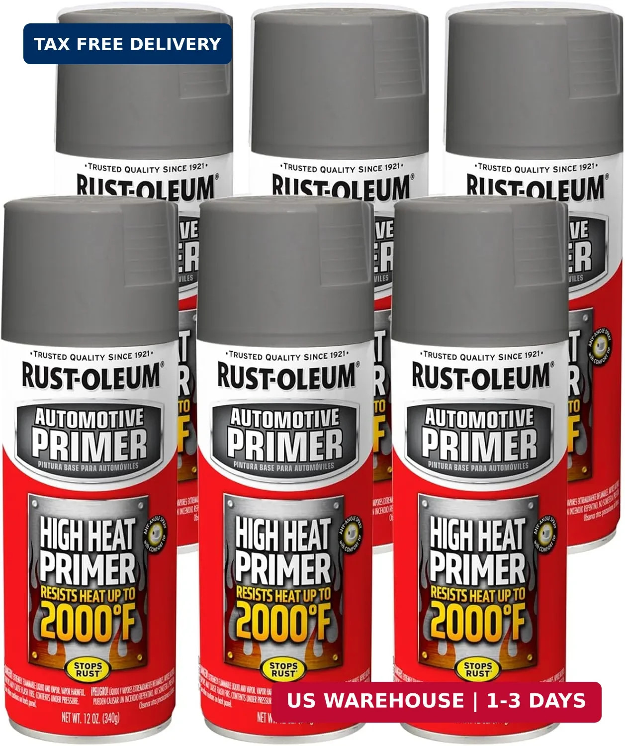 Rust-Oleum Automotive High Heat Primer Spray, Flat Gray | Resists Heat Up to 200