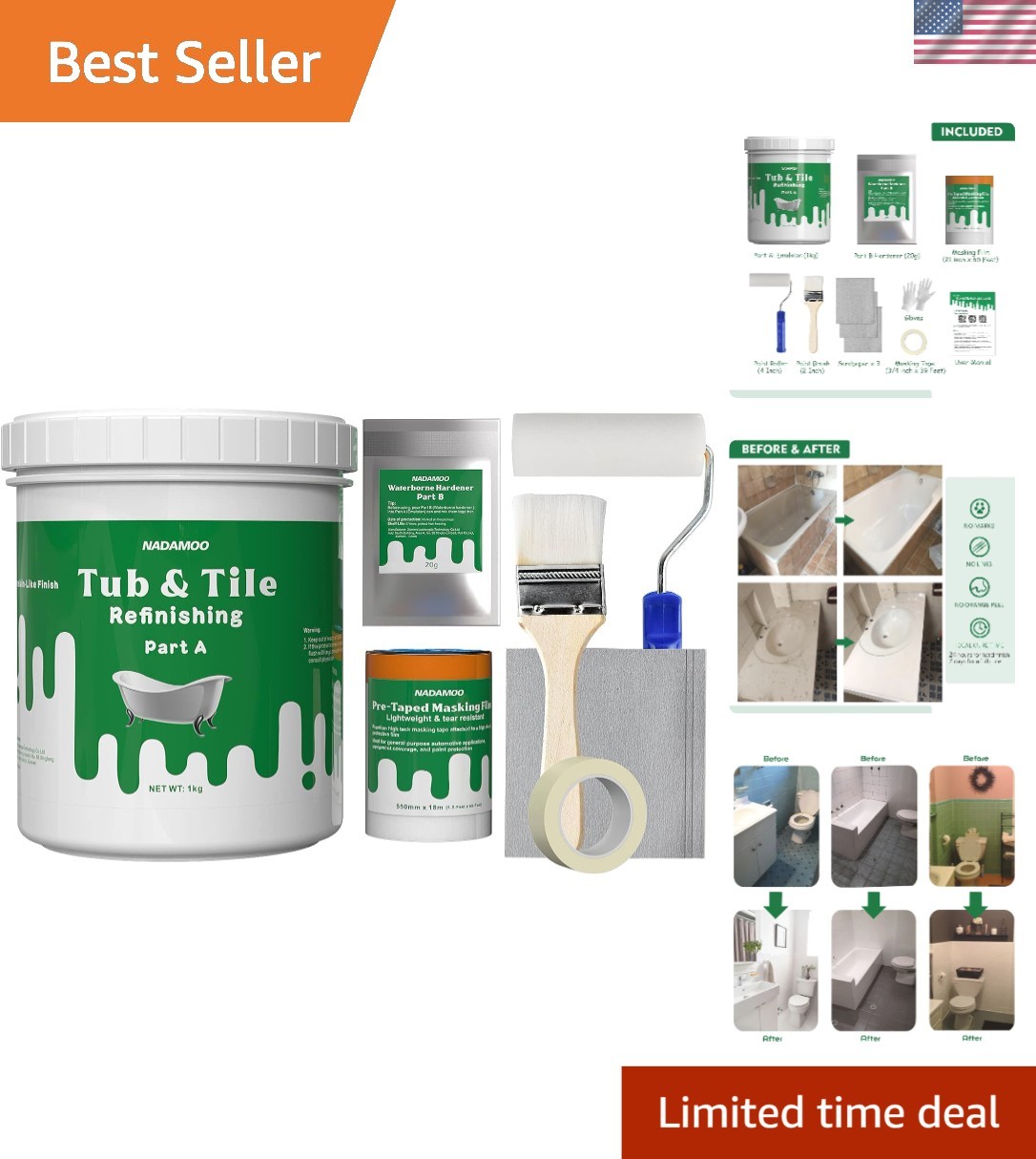 1kg Tub and Tile Refinishing Kit – Non-Toxic, Water-Based DIY Paint Solution