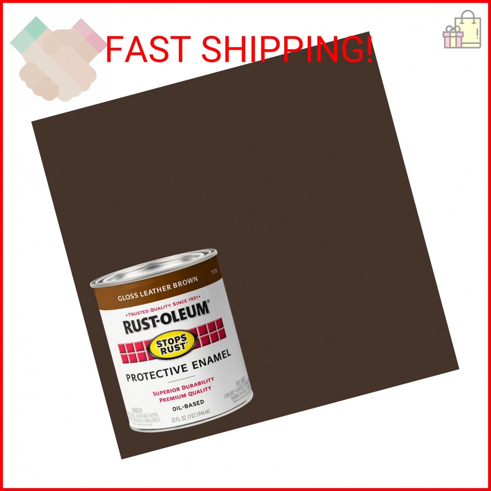 Rust-Oleum 7775502-2PK Stops Rust Brush On Paint, Quart, Gloss Leather Brown, (P