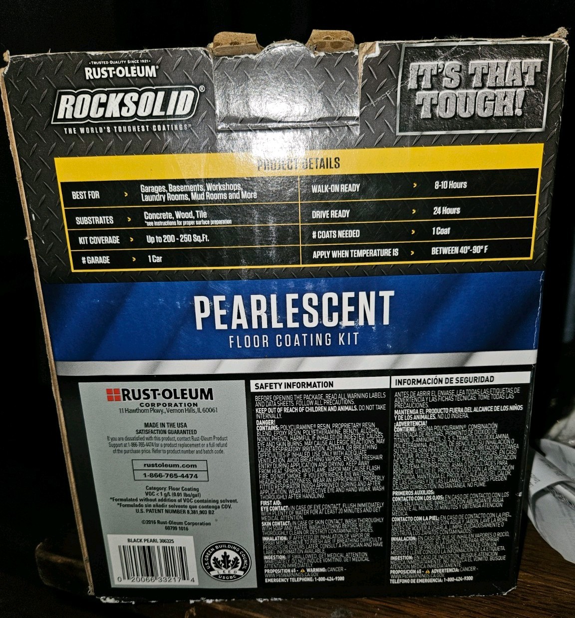 Rust-Oleum 306325 Rock-Solid Pearlescent Floor Coating Kit – Black