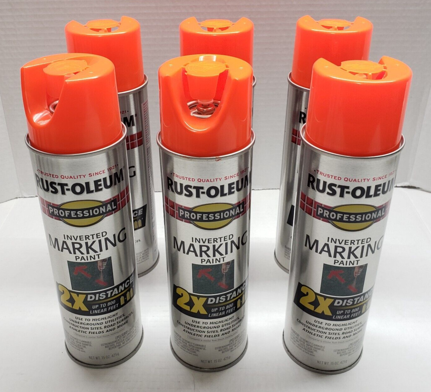 Rust-Oleum 266590 6PK Inverted Marking Paint 15oz Fluorescent Red-Orange 6Pack