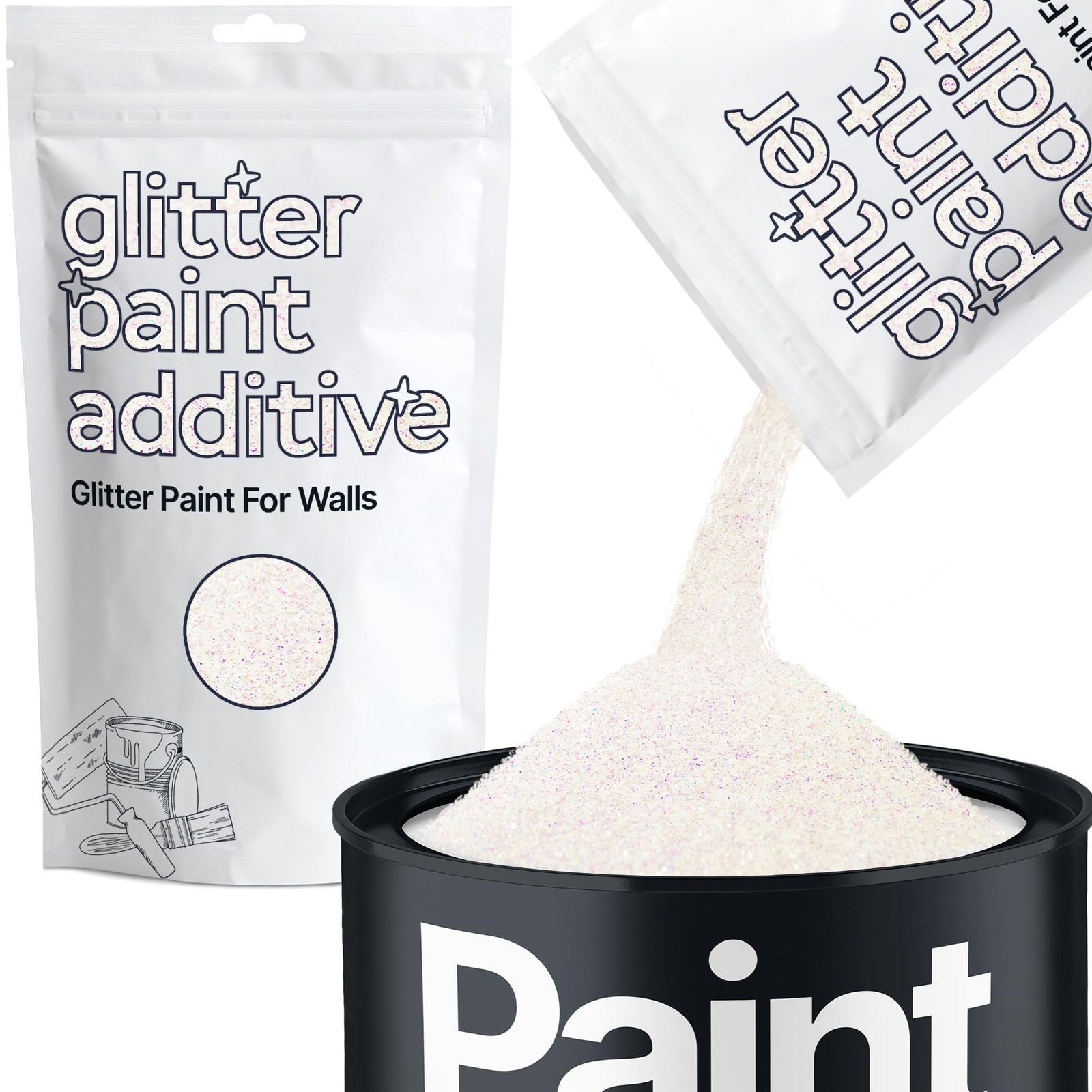 White Iridescent Glitter Paint Additive for Walls 100g / 3.5oz | Glitter Addi