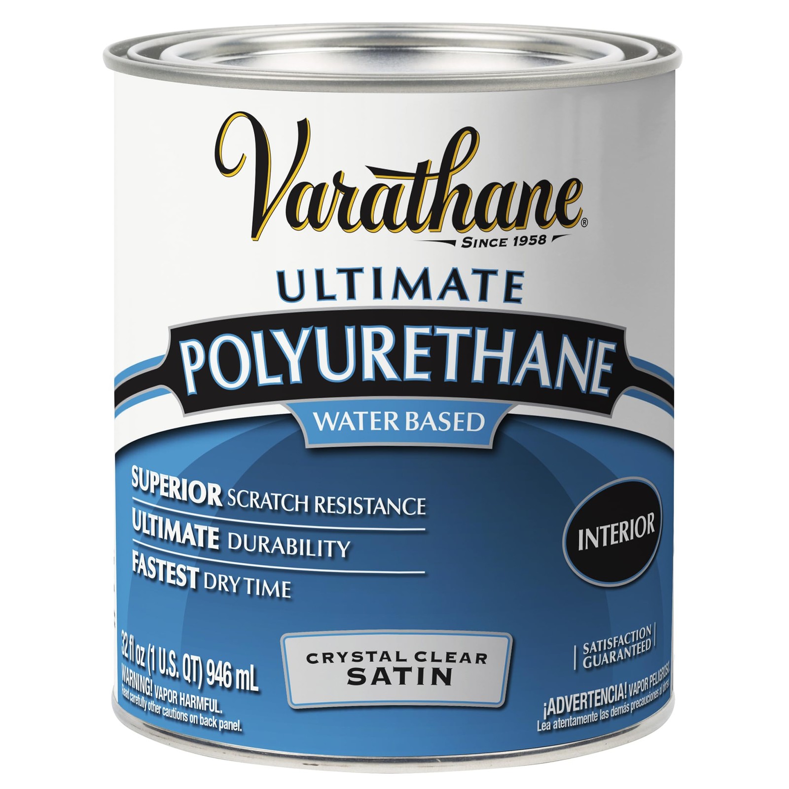 Varathane Ultimate Water Based Polyurethane Satin Varnish For Indoor Wood Quart