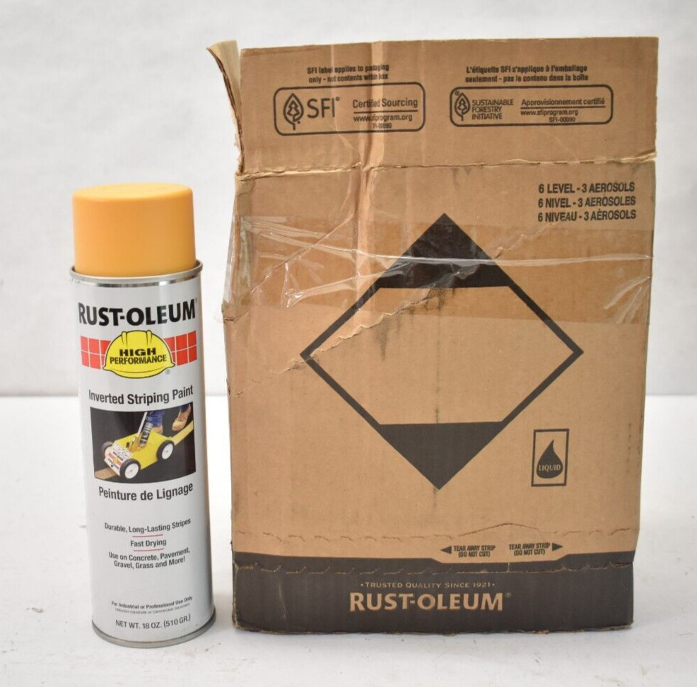 Lot of 6 Rust Oleum High Performance Inverted Striping Paint 18oz Yellow