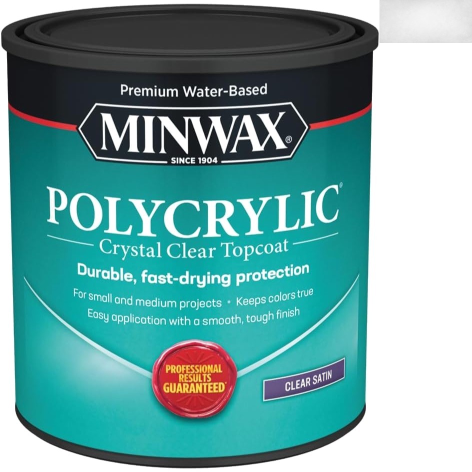 1 Quart Clear Satin Polycrylic Wood Finish – Water-Based, Fast Drying Protection