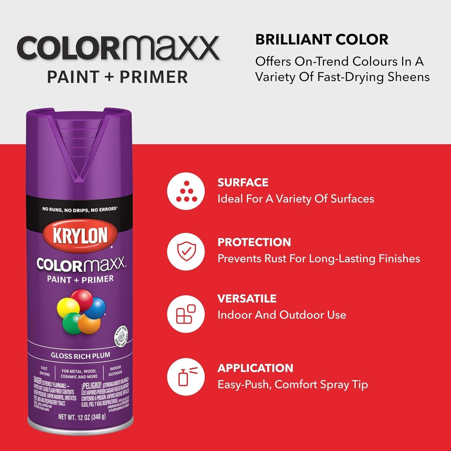 12oz Rich Plum Gloss Spray Paint by Krylon – Quick Dry, Rust Resistant & Durable