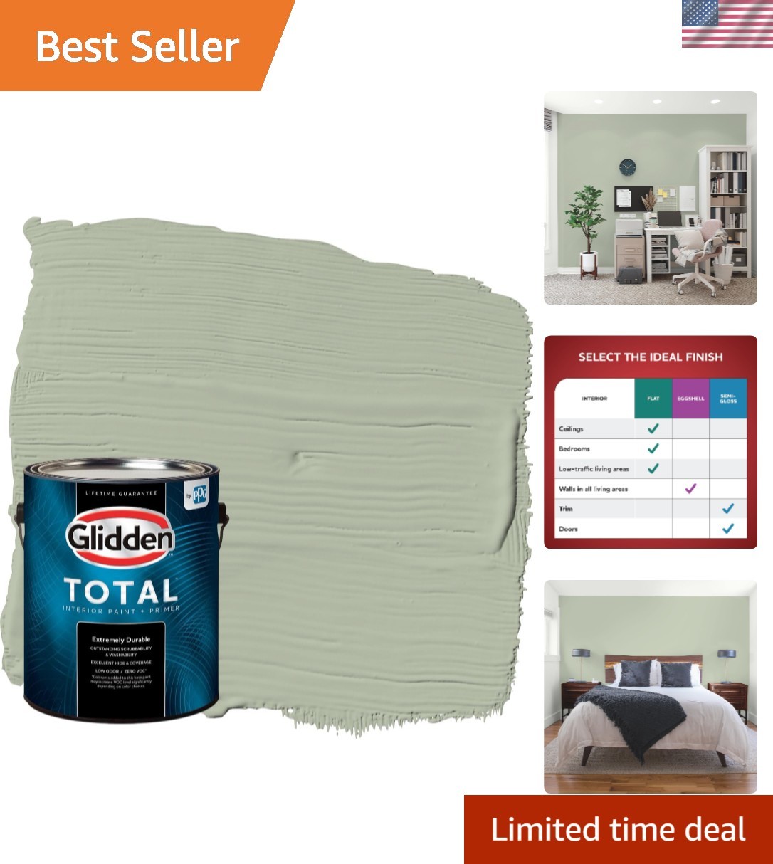 Interior Wall Paint & Primer All-in-One, Light Sage/Green, Flat, 1 Gallon