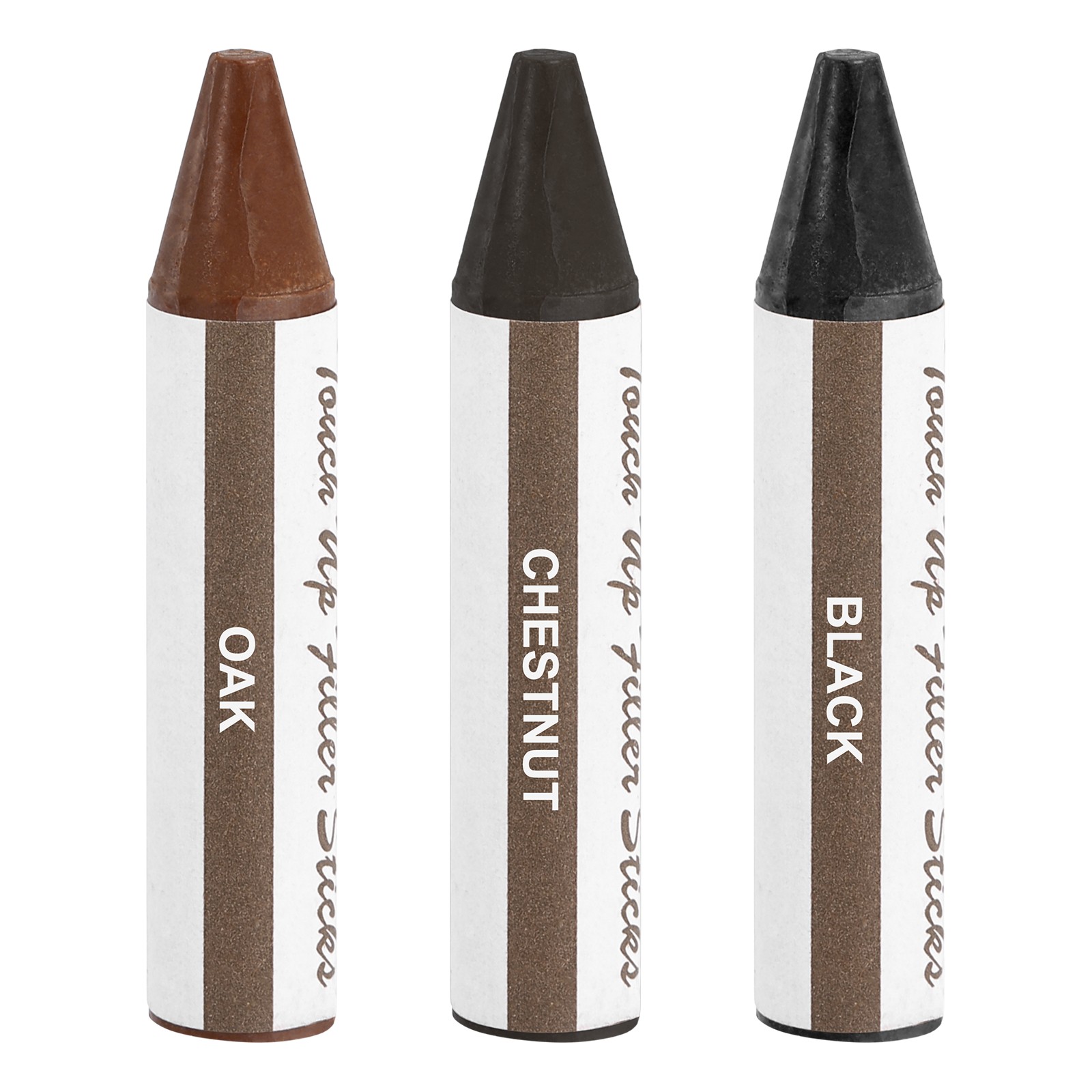 Wood Filler Stick, 3 Pcs Wax Sticks Wood Touch Up Markers, Black/Oak/Chestnut