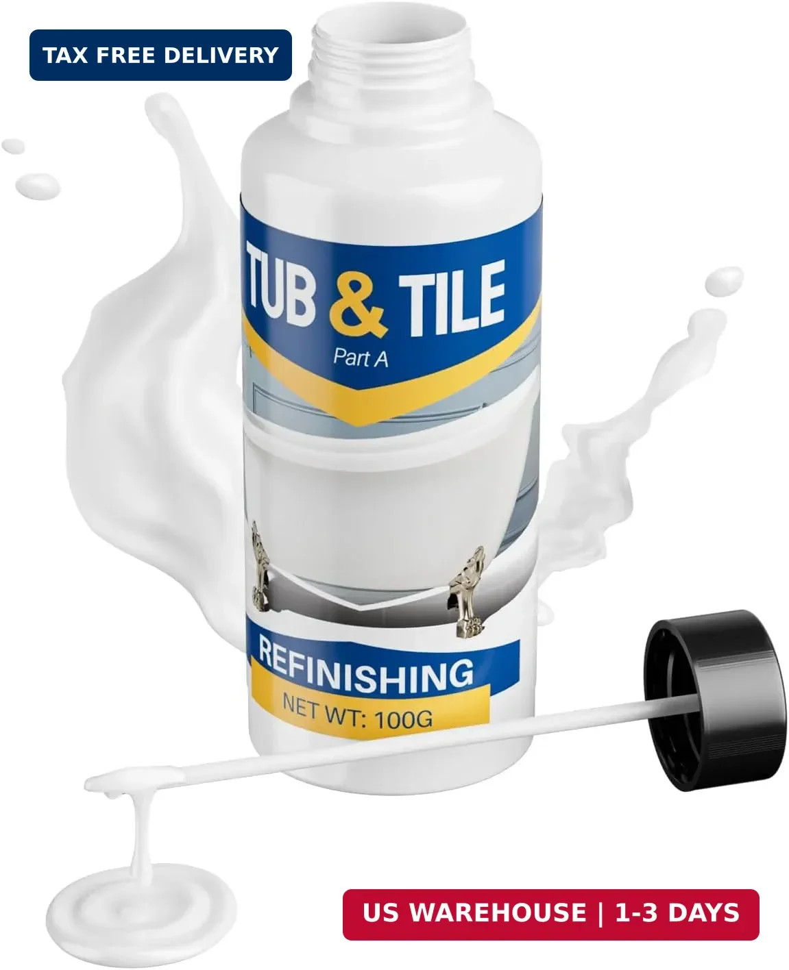 Tub and Tile Paint, 3.5oz High-Gloss White Touch Up Paint for Bathtub, 1-Part Ba